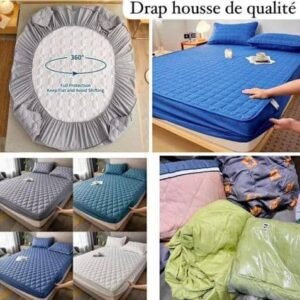Draps housse pour protection de Matela avec couvre 2 taies qualité supérieure pur coton