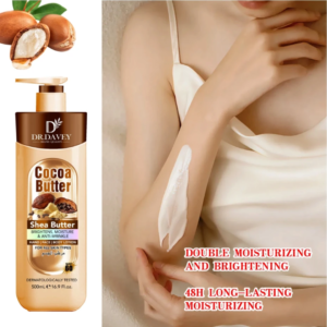 Lait corporel hydratant apaisant nourrissent de peau cocoa butter pour une peau caramel