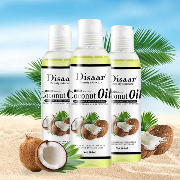 Huile de Coco Naturelle Disaar 100ml, Hydratante pour Peau Douce, Soin Corporel Multi-Usage et Intime