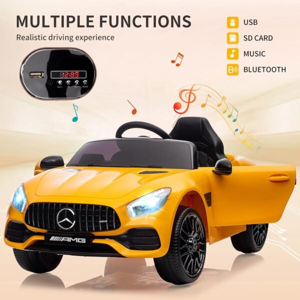 Voiture électrique pour enfant Mercedes Benz AMG-GT Con licenza Voiture Electrique Enfant avec sécurité Enfant, Suspension, 3 Vitesses, lumières LED, klaxon, Giallo