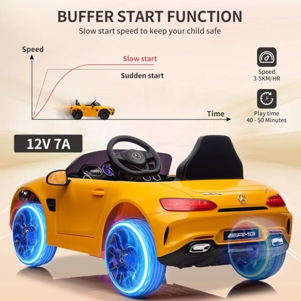 Voiture électrique pour enfant Mercedes Benz AMG-GT Con licenza Voiture Electrique Enfant avec sécurité Enfant, Suspension, 3 Vitesses, lumières LED, klaxon, Giallo