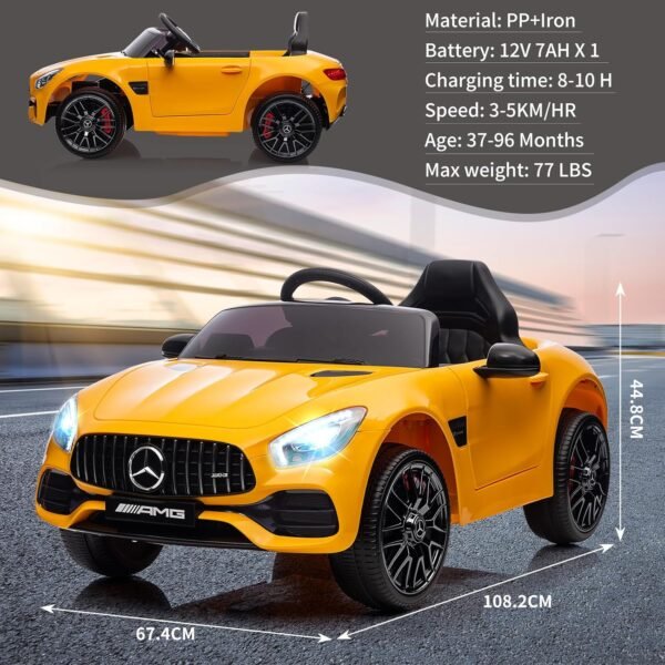 Voiture électrique pour enfant Mercedes Benz AMG-GT Con licenza Voiture Electrique Enfant avec sécurité Enfant, Suspension, 3 Vitesses, lumières LED, klaxon, Giallo