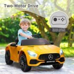 Voiture électrique pour enfant Mercedes Benz AMG-GT Con licenza Voiture Electrique Enfant avec sécurité Enfant, Suspension, 3 Vitesses, lumières LED, klaxon, Giallo