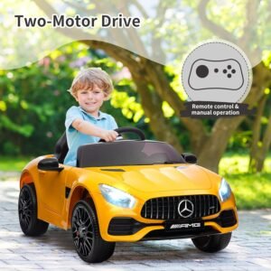 Voiture électrique pour enfant Mercedes Benz AMG-GT Con licenza Voiture Electrique Enfant avec sécurité Enfant, Suspension, 3 Vitesses, lumières LED, klaxon, Giallo