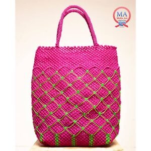 Sac tressé macramé fushia et vert néon