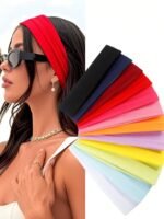 Serre-tête Large Élastique Multicolore pour Femme, Bandeau Cheveux Turban Confortable et Tendance, Accessoire Coiffure Sport et Quotidien, Anti-Transpiration et Maintien Parfait