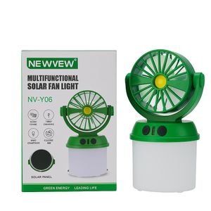 Mini Ventilateur Solaire Multifonctionnel NEWVEW NV-Y06, Lampe LED Portable Rechargeable USB pour Camping, Maison et Urgences, Éclairage et Rafraîchissement Autonomes, Économie d'Énergie et Confort Optimal