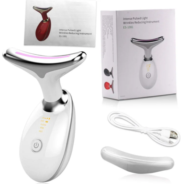 Appareil de Massage Facial et Cou Électrique Multi-Fonctions, Masseur Anti-Âge Vibratoire pour Lifting du Visage, Réduction des Rides, Nettoyage Profond et Raffermissement de la Peau avec Thérapie Lumineuse EMS et Chaleur