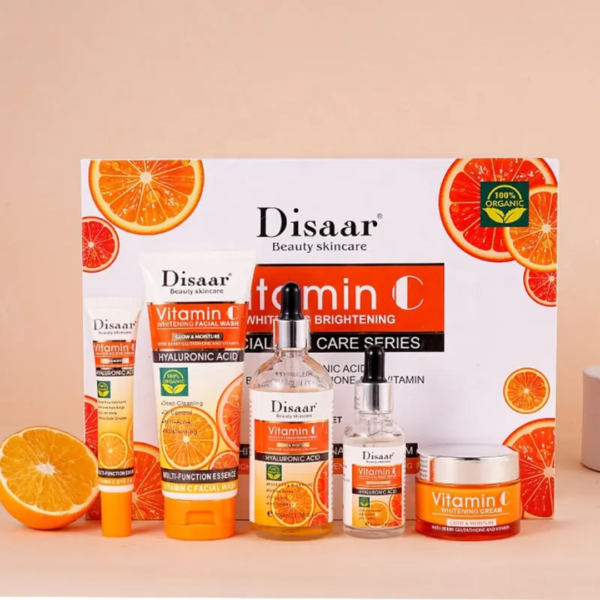 1770358659185 Kit Soin Visage Complet Disaar Vitamine C Éclaircissant, Hydratant et Anti-Âge, Sérum, Crème, Nettoyant, Essence et Contour des Yeux pour Peau Radieuse et Uniforme