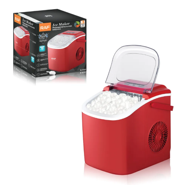 1770368685665 Machine à Glaçons RAF R.0301 Automatique, Production Continue de Glace 12kg/24h, Taille Réglable, Nettoyage Facile, Indicateur Plein, Idéale pour Maison, Bureau et Événements (Rouge)