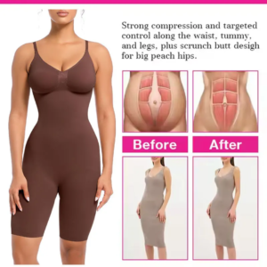 body gainant intégral pour femme, conçu pour sculpter la silhouette de manière invisible sous les vêtements. Il offre une compression ciblée sur plusieurs zones clés pour un effet affinant immédiat.