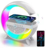 Lampe d'Ambiance LED RGB Multifonction avec Enceinte Bluetooth et Chargeur Sans Fil Induction Rapide, Réveil Intelligent, Station Audio Lumineuse pour Chambre et Bureau