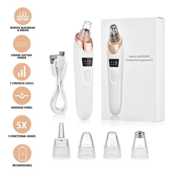 Appareil Nettoyant Facial Multifonctionnel, Extracteur de Points Noirs et Aspirateur de Pores, Soin de Peau Anti-Acné et Impuretés, Rechargeable avec Plusieurs Embouts pour un Teint Éclatant