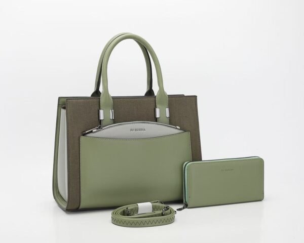 Ensemble Sac à Main Femme SU QUEENNA 3 Pièces Élégant, Sac Fourre-tout Grande Capacité avec Pochette Amovible et Portefeuille Zippé, Organisateur Polyvalent en Cuir PU pour Travail et Quotidien (Noir/Gris/Rouge)