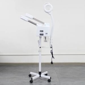 Appareil Professionnel de Soin du Visage 2-en-1 avec Vaporisateur Facial et Lampe Loupe LED sur Pied, Équipement Esthétique pour Nettoyage Profond, Hydratation et Examen de la Peau, Mobile et Réglable