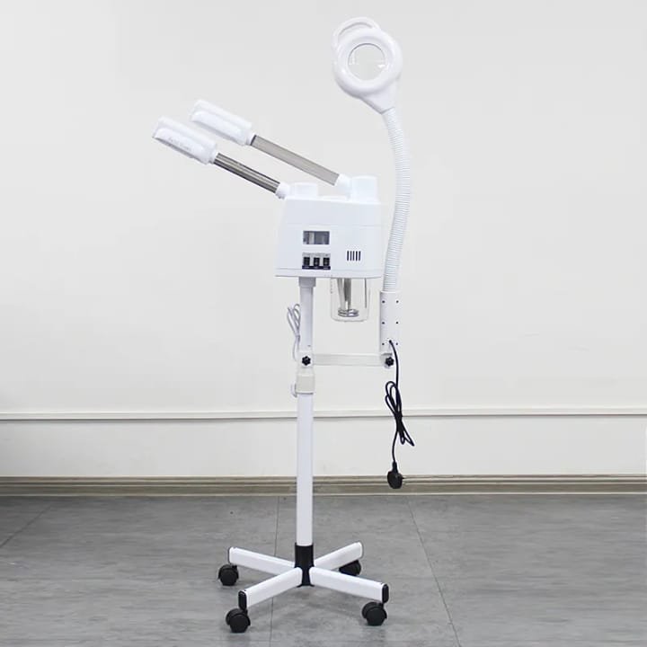 IMG 20260224 WA0029 Appareil Professionnel de Soin du Visage 2-en-1 avec Vaporisateur Facial et Lampe Loupe LED sur Pied, Équipement Esthétique pour Nettoyage Profond, Hydratation et Examen de la Peau, Mobile et Réglable