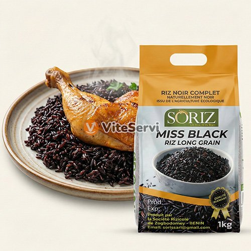 Soriz miss Black riz noir ViteServi Riz Noir Complet SORIZ Miss Black 1kg, Riz Long Grain Écologique