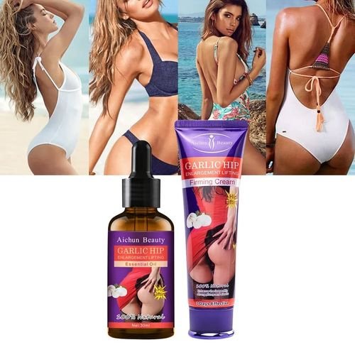 3 Kit Huile et Crème Aichun Beauty Garlic Hip, Soin Naturel pour Agrandissement et Raffermissement des Hanches et Fessiers, Lifting Efficace et Galbe Naturel en 30 Jours
