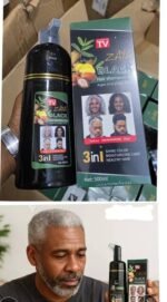 Shampooing Colorant Noir 4 en 1 pour Cheveux Gris, Teinture Capillaire Naturelle Longue Durée, Couverture Optimale et Effet Instantané, Formule Herbal 500ml