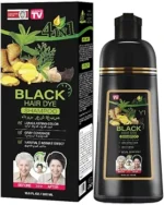 Shampooing Colorant Noir 4 en 1 pour Cheveux Gris, Teinture Capillaire Naturelle Longue Durée, Couverture Optimale et Effet Instantané, Formule Herbal 500ml