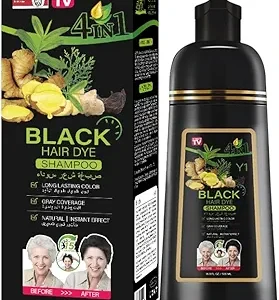 Shampooing Colorant Noir 4 en 1 pour Cheveux Gris, Teinture Capillaire Naturelle Longue Durée, Couverture Optimale et Effet Instantané, Formule Herbal 500ml