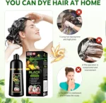 Shampooing Colorant Noir 4 en 1 pour Cheveux Gris, Teinture Capillaire Naturelle Longue Durée, Couverture Optimale et Effet Instantané, Formule Herbal 500ml