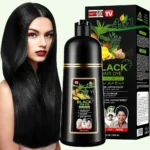 Shampooing Colorant Noir 4 en 1 pour Cheveux Gris, Teinture Capillaire Naturelle Longue Durée, Couverture Optimale et Effet Instantané, Formule Herbal 500ml