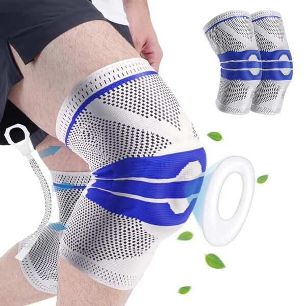 Genouillère de Compression Sportive et Médicale, Support Articulaire Respirant pour Soulagement Douleur, Récupération Blessures, Arthrite, Tendinite, Maintien Ligamentaire, avec Stabilisateur Rotulien et Bandes Antidérapantes