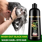 Shampooing Colorant Noir 4 en 1 pour Cheveux Gris, Teinture Capillaire Naturelle Longue Durée, Couverture Optimale et Effet Instantané, Formule Herbal 500ml