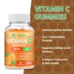 Gummies Vitamine C 250mg pour Renforcer l'Immunité, Complément Alimentaire Antioxydant Vegan, Booste l'Absorption du Fer, 60 Bonbons Gommeux Saveur Orange