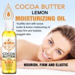 Huile Hydratante Éclaircissante ROUSHUN au Beurre de Cacao et Citron, Anti-Taches et Unifiante, Soin Multi-Usages pour Peau, Cheveux et Corps, Formule Riche en Acide Kojique et Racine de Réglisse, Nourrissante et Réparatrice, 118ml