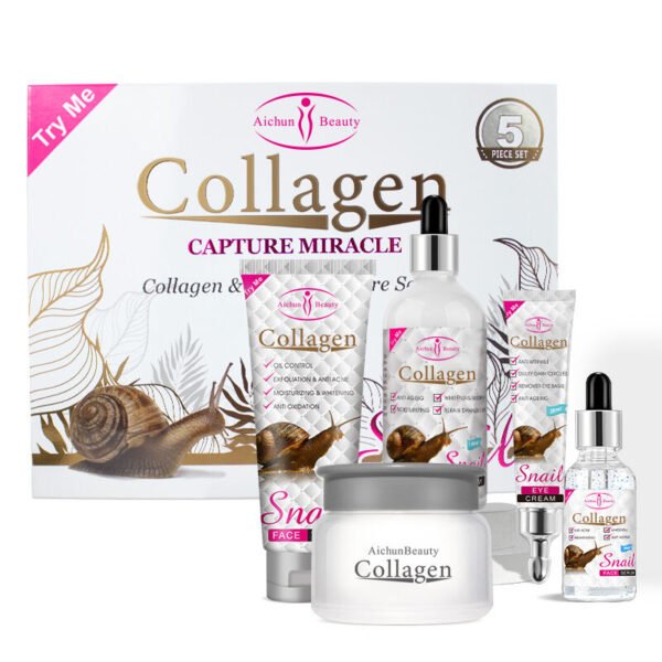 Kit de Soin Visage et Corps Aichun Beauty au Collagène et Bave d'Escargot, Routine Beauté Complète 5 Pièces Anti-âge Hydratante et Éclaircissante pour Peau Jeune, Ferme et Lumineuse