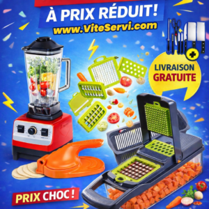 Pack Promo 23en1 de cuisine- Ensemble Moulinette découpe légumes - Presse pâte et lot de 7 couteaux et ciseaux de cuisine.