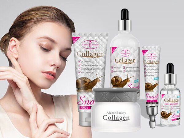 Kit de Soin Visage et Corps Aichun Beauty au Collagène et Bave d'Escargot, Routine Beauté Complète 5 Pièces Anti-âge Hydratante et Éclaircissante pour Peau Jeune, Ferme et Lumineuse