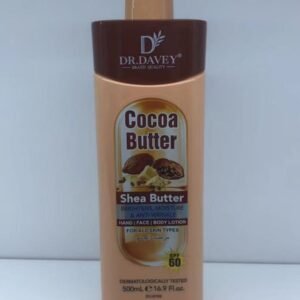 Lotion Corporelle Visage Mains DR.DAVEY au Beurre de Cacao et Karité, Hydratante Éclaircissante Anti-Rides avec Protection Solaire SPF 60, Soin Dermatologique Universel 500ml