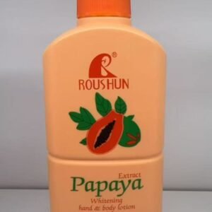 Lotion Corporelle hydratant, apaisant, ROUSHUN à l'Extrait de Papaye et Vitamine E, Hydratante et Unifiante pour Mains et Corps, Anti-Taches et Revitalisante, Format Familial 500ml avec Pompe Distributrice