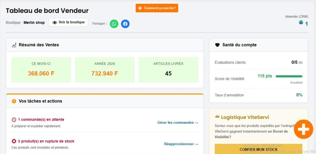 Tableau de bord Vendeur 1